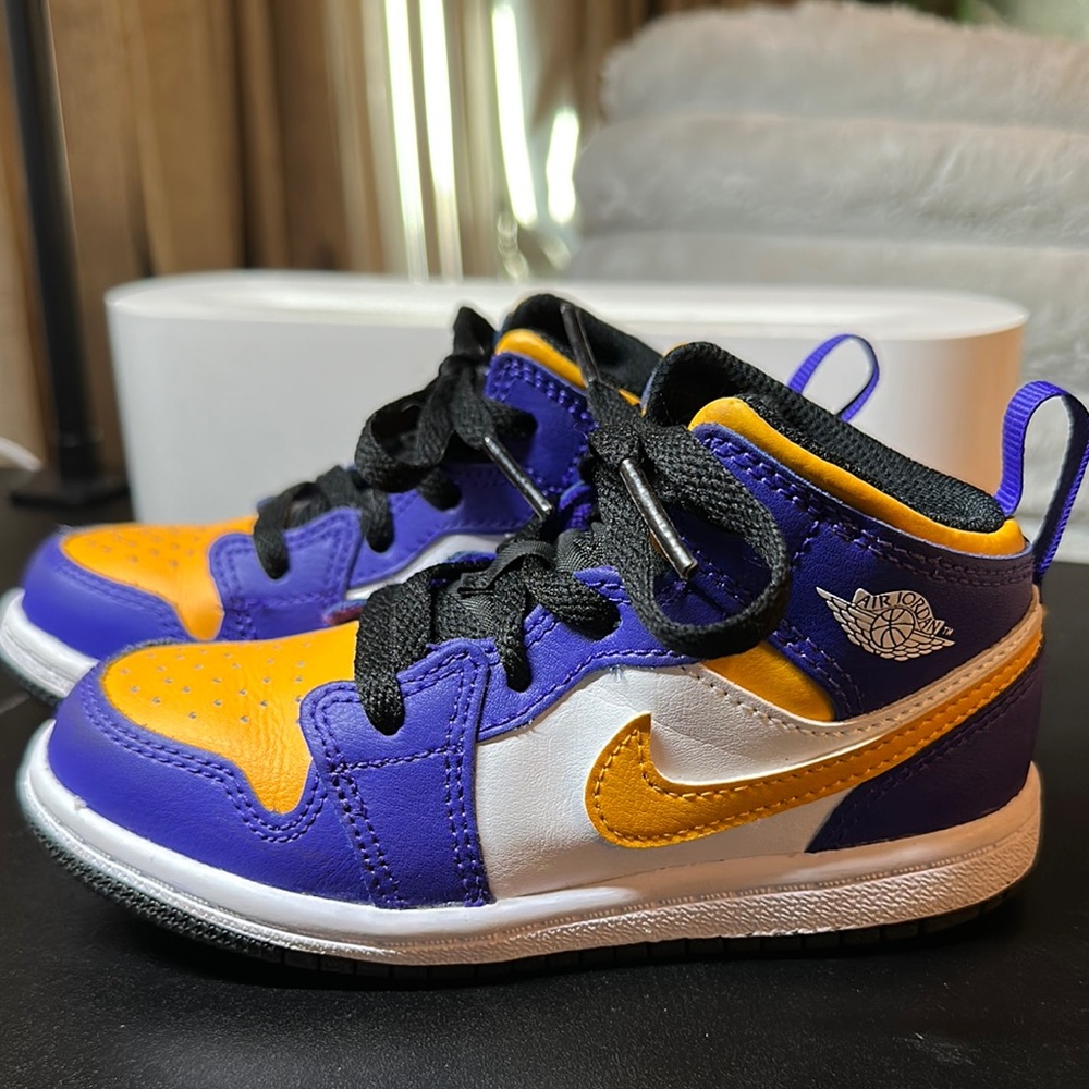 Jordan Purple and Yellow High-Top Sneakers